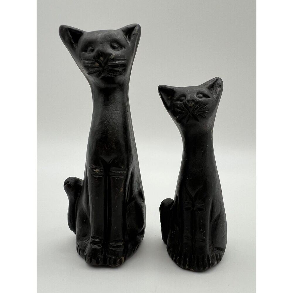 Black Ceramic 4” Cat Kitten Figurine w Long Neck Set of 2
